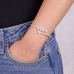 Silver Sparkling Laurel Leaf Bracelet For Her