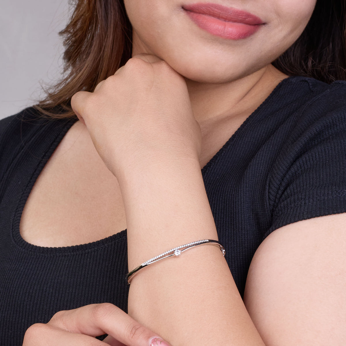 Silver Signature Halo Diamond Bracelet For Her