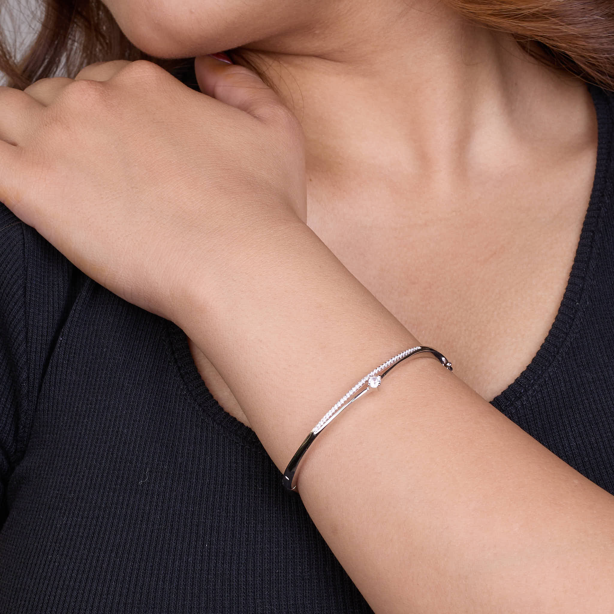 Silver Signature Halo Diamond Bracelet For Her