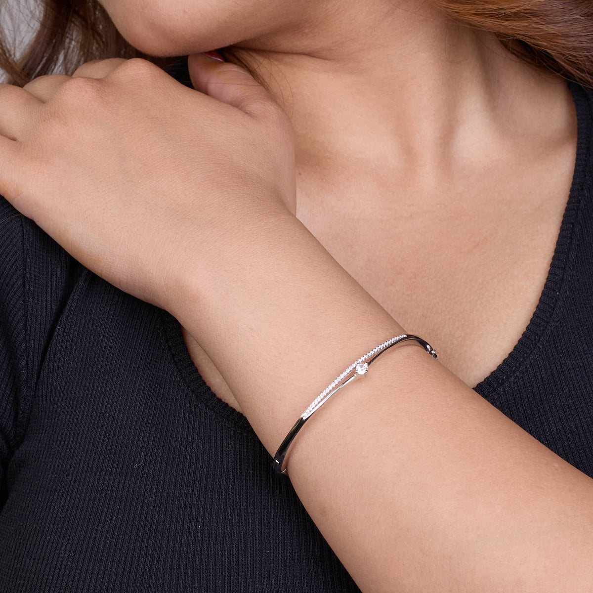 Silver Signature Halo Diamond Bracelet For Her