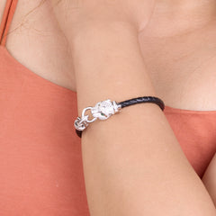 Silver Luxury Leather Panther Bracelet For Her