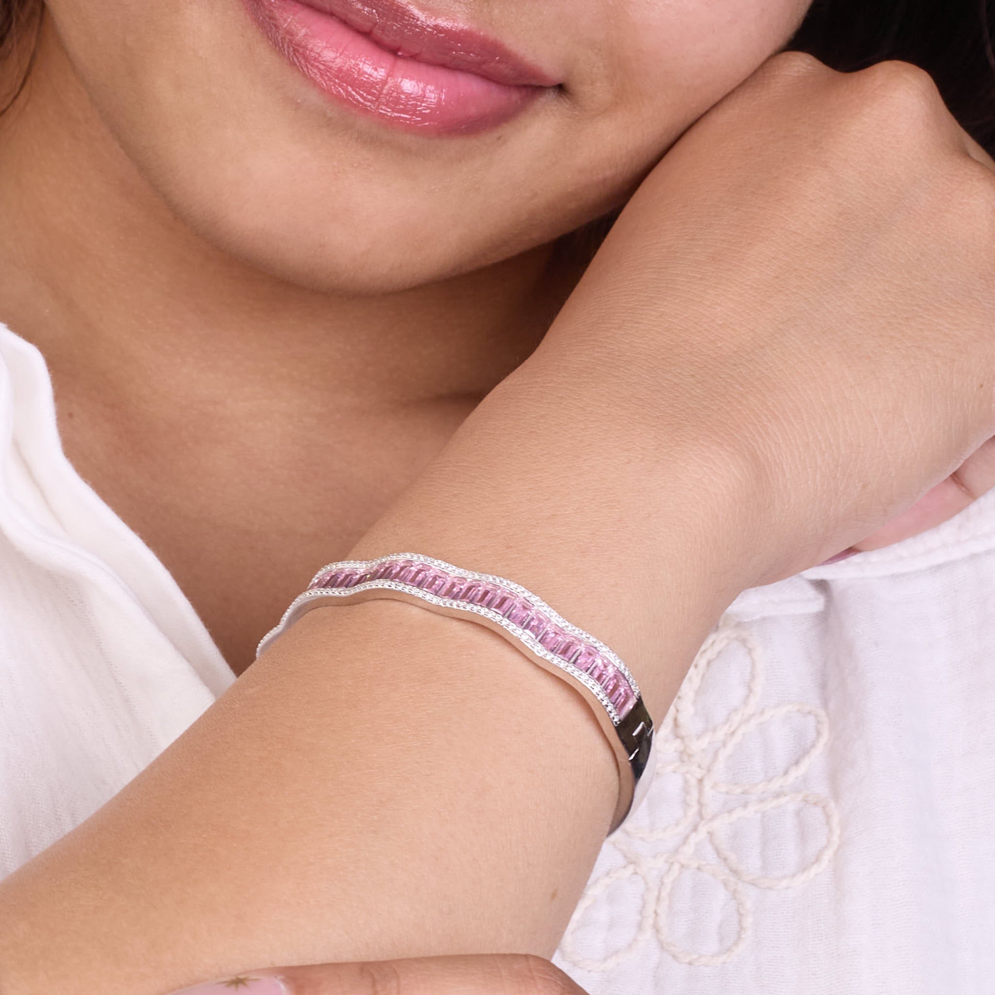 Pink Halo Wavy Solid Bracelet For Her