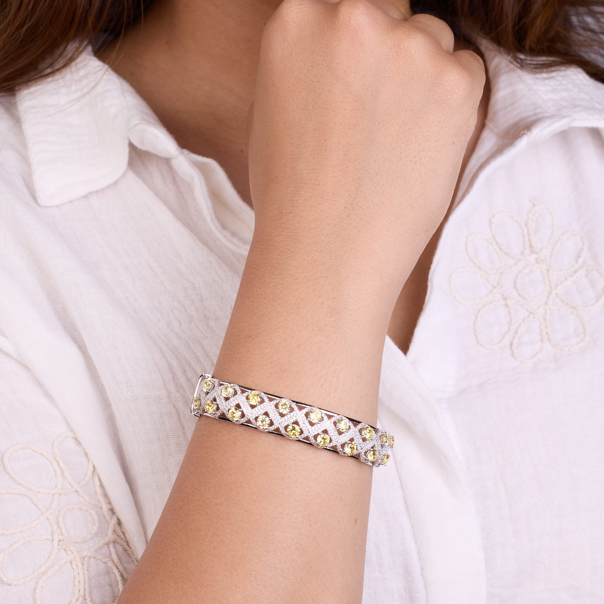Silver Lattice Yellow Bracelet For Her