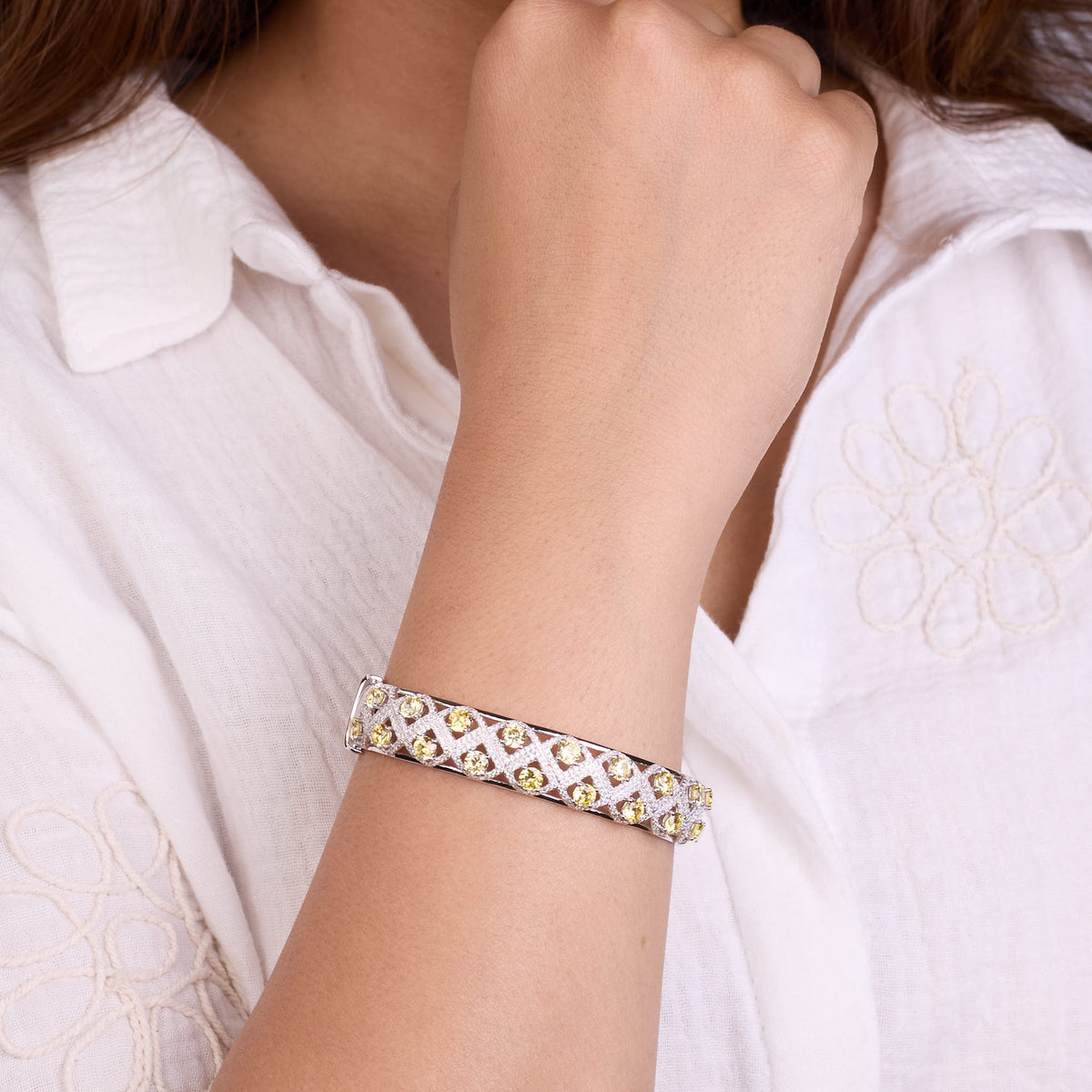 Silver Lattice Yellow Bracelet For Her