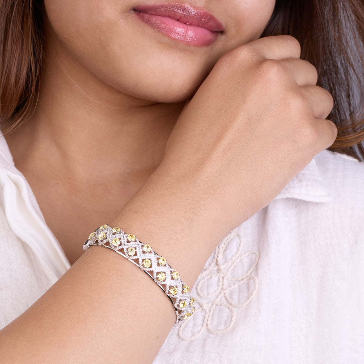 Silver Lattice Yellow Bracelet For Her