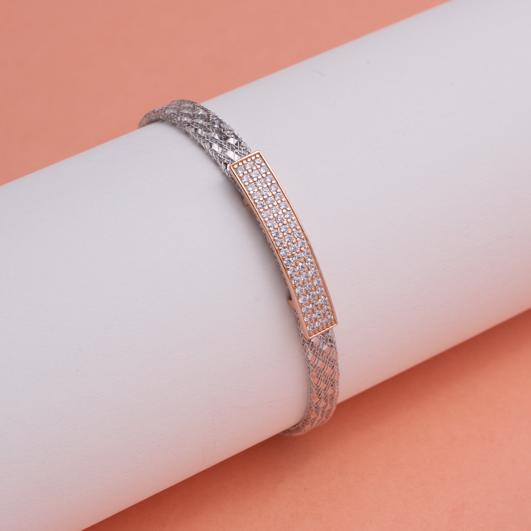 Silver Sleek Charm Black Beads Bracelet