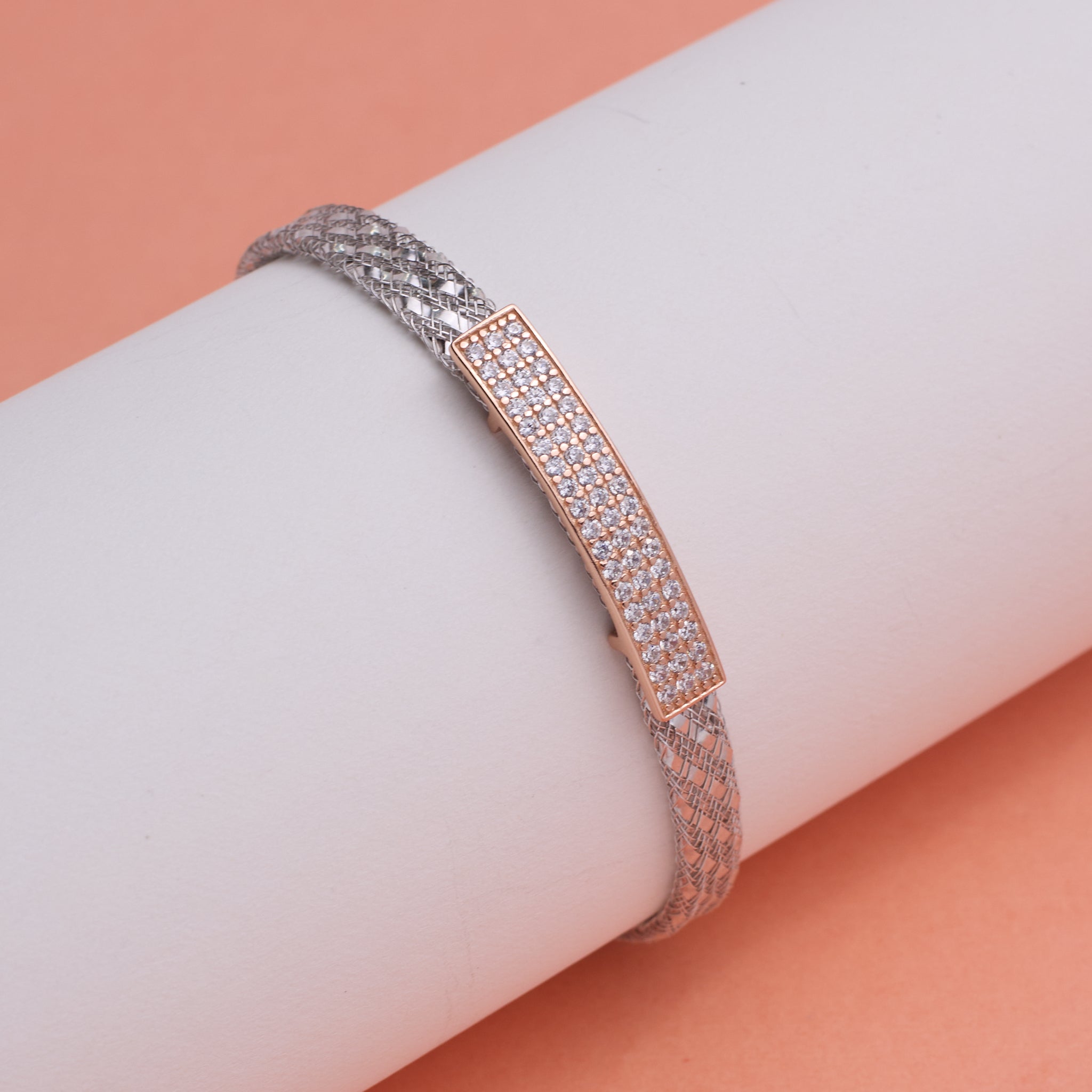 Silver Sleek Charm Black Beads Bracelet