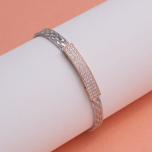 Silver Sleek Charm Black Beads Bracelet