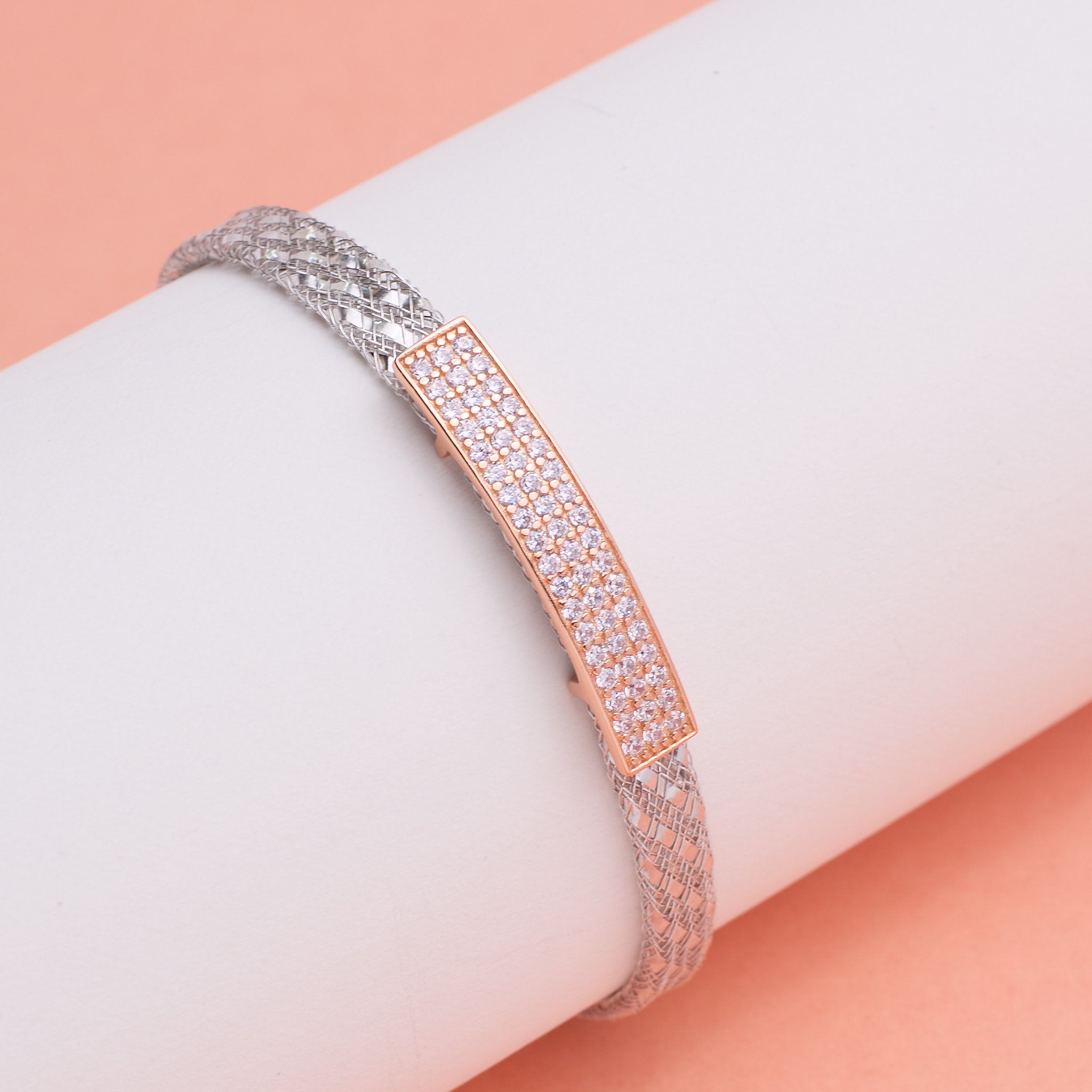925 Silver Dual Tone Pave Bracelet