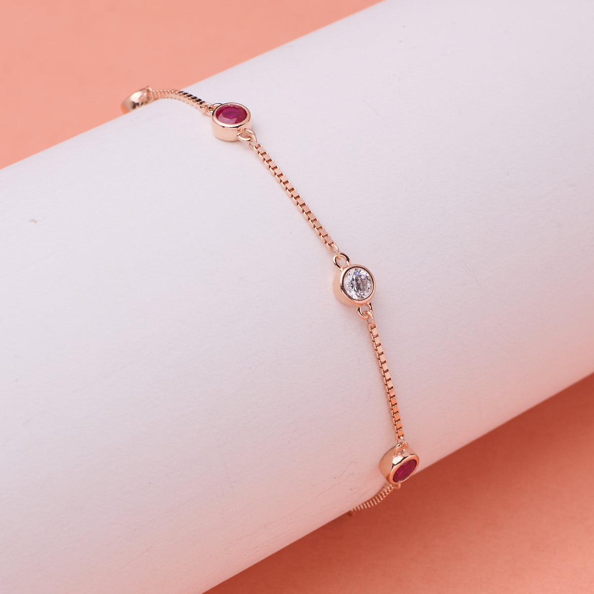 Rose gold Ruby and CZ Chain Bracelet for her