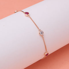 Rose gold Ruby and CZ Chain Bracelet for her