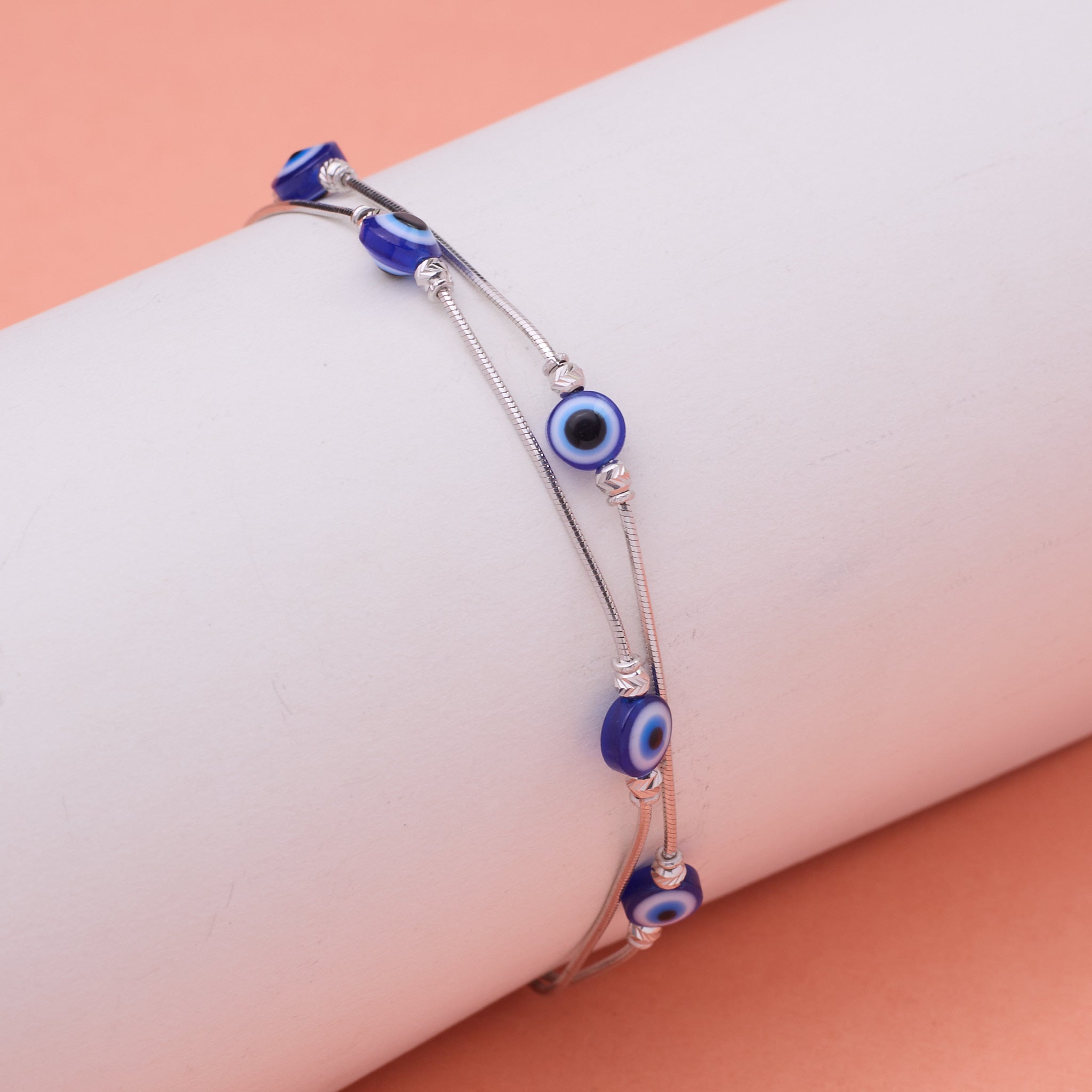 Silver Fancy Evil eye Double Chain Loose Bracelet