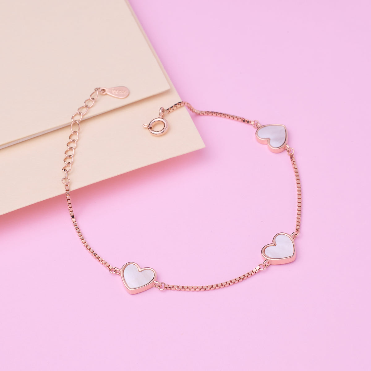 Rose gold Premium Mother of Pearl Heart Chain bracelet for her