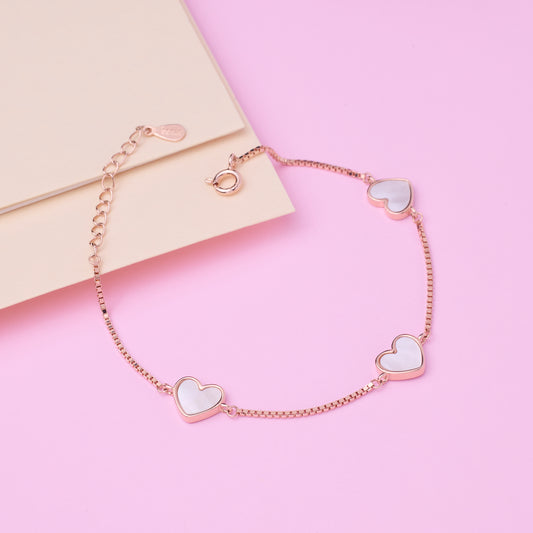 Rose gold Premium Mother of Pearl Heart Chain bracelet for her
