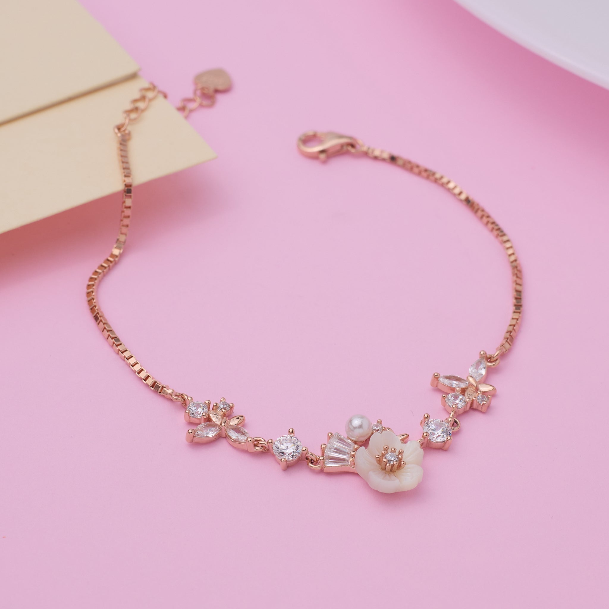Rose gold Cute Whimsical Flower and Butterfly Bracelet for her