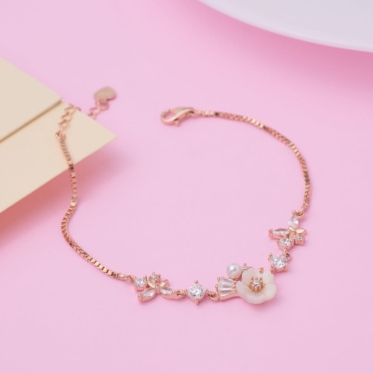 Rose gold Cute Whimsical Flower and Butterfly Bracelet for her