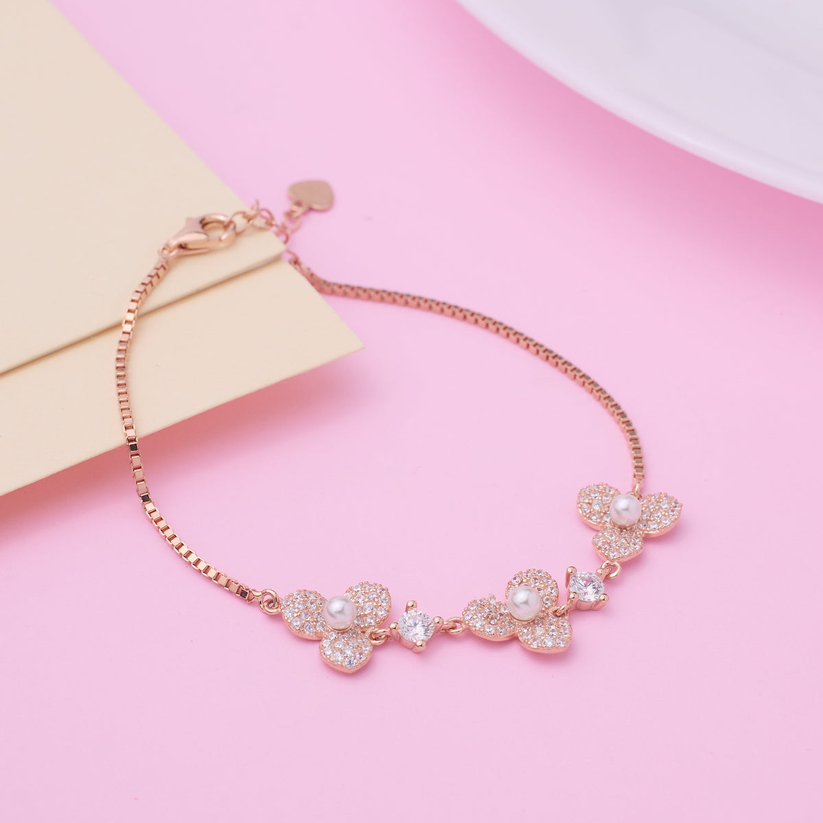 Silver Rose gold stylish Pearl Floral Chain Bracelet for her