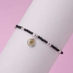 Silver Sleek Charm Black Beads Bracelet
