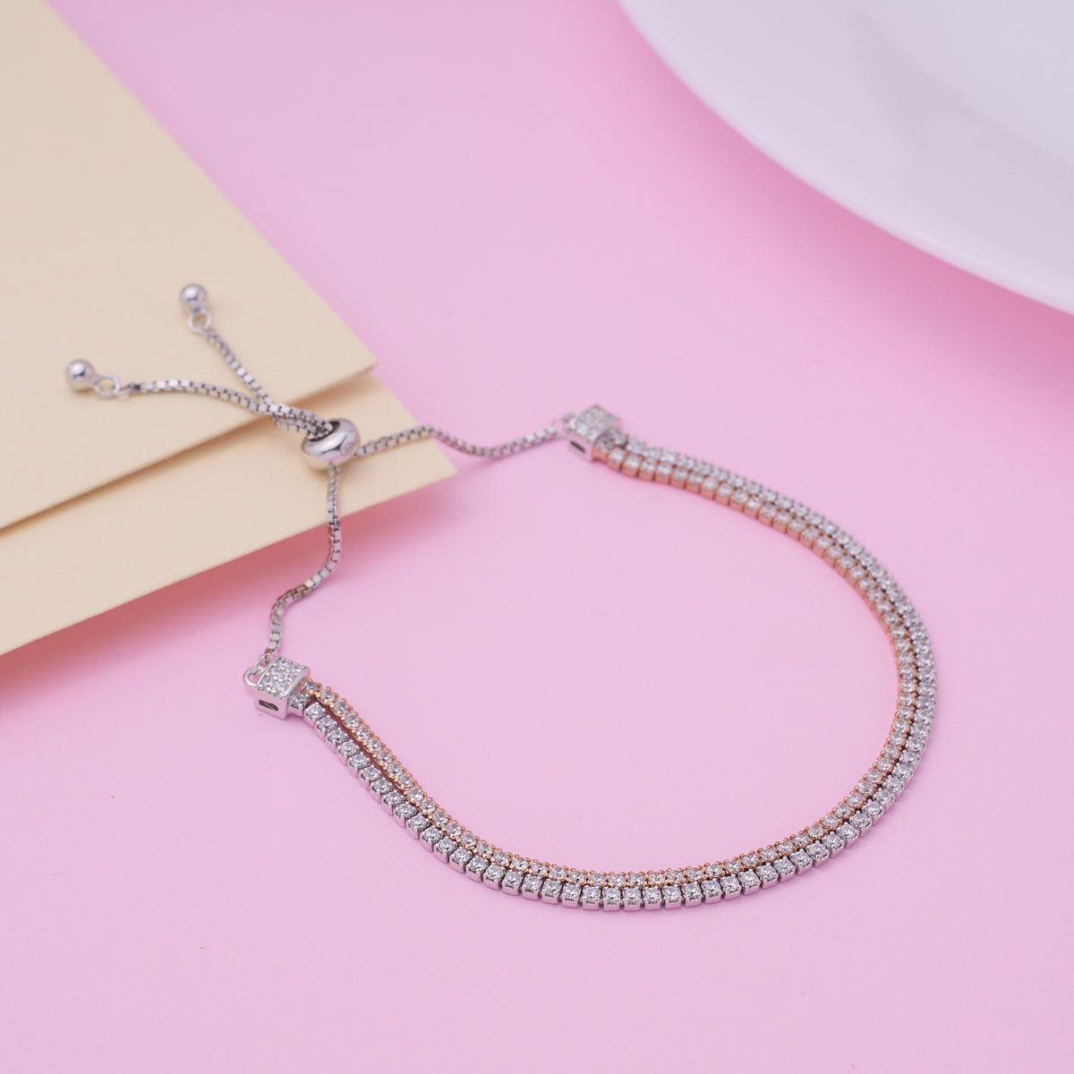 Silver Dual-Tone Pave Slider Bracelet For Her