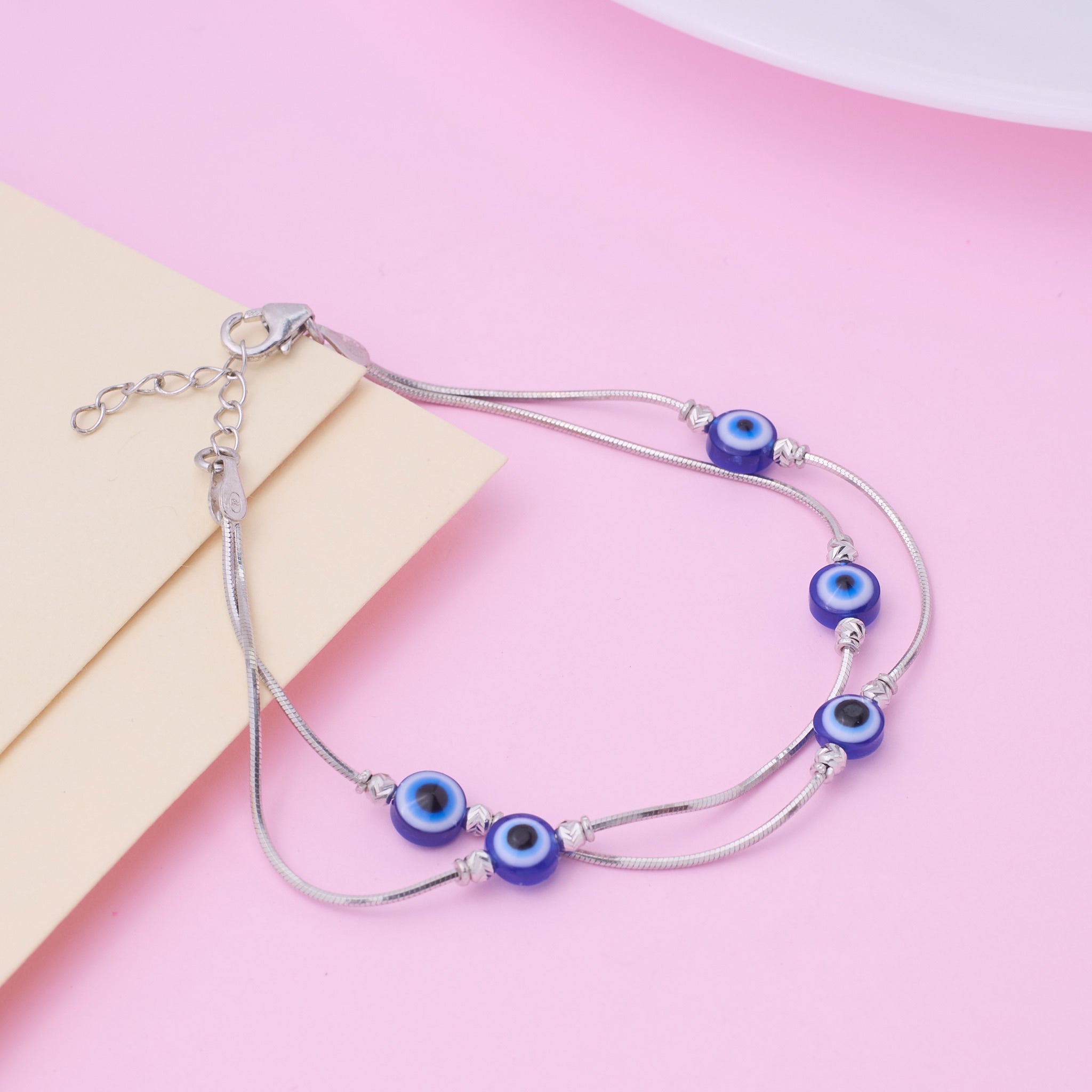 Silver Fancy Evil eye Double Chain Loose Bracelet