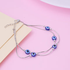 Silver Fancy Evil eye Double Chain Loose Bracelet
