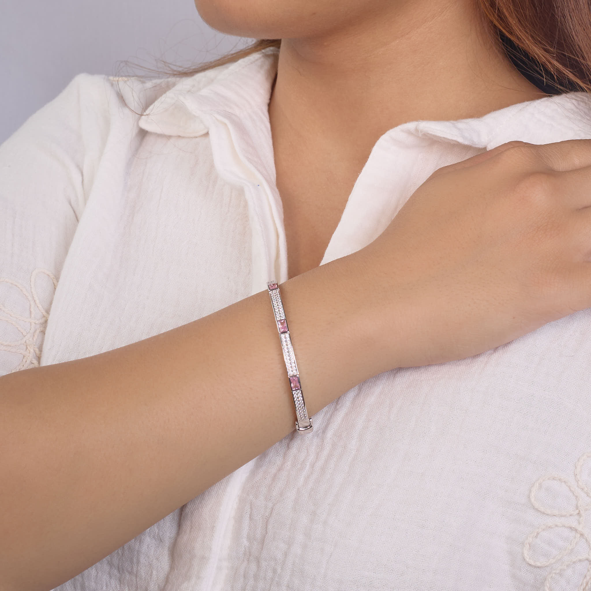 Silver Pink Glaze stones Fine Bracelet for her