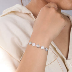 Silver Cute Flower Design Chain Bracelet With MOP & CZ Diamonds
