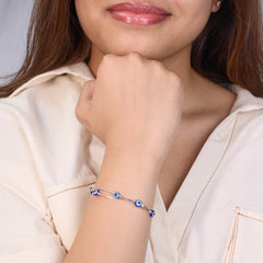 Silver Fancy Evil eye Double Chain Loose Bracelet