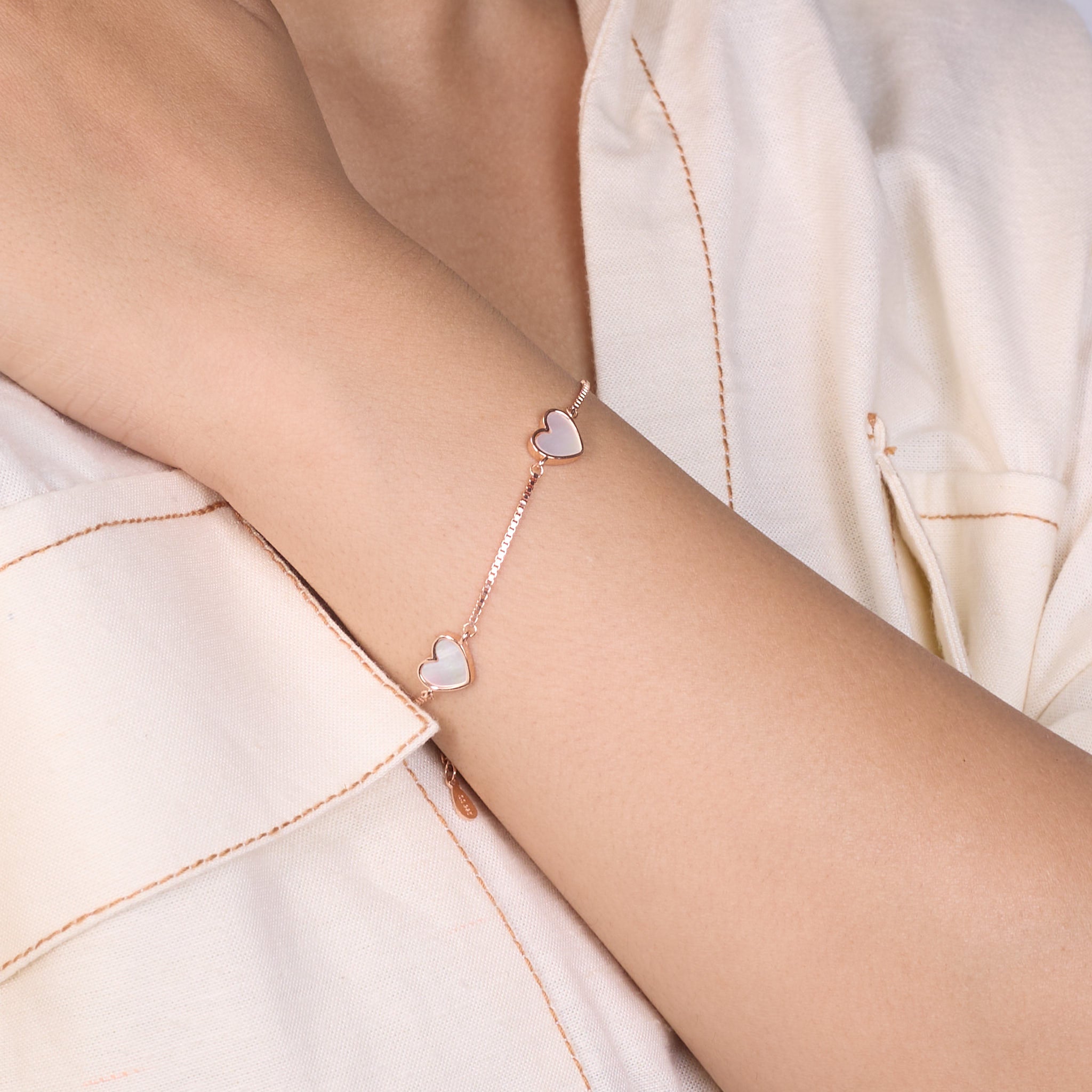 Rose gold Premium Mother of Pearl Heart Chain bracelet for her