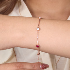 Rose gold Ruby and CZ Chain Bracelet for her