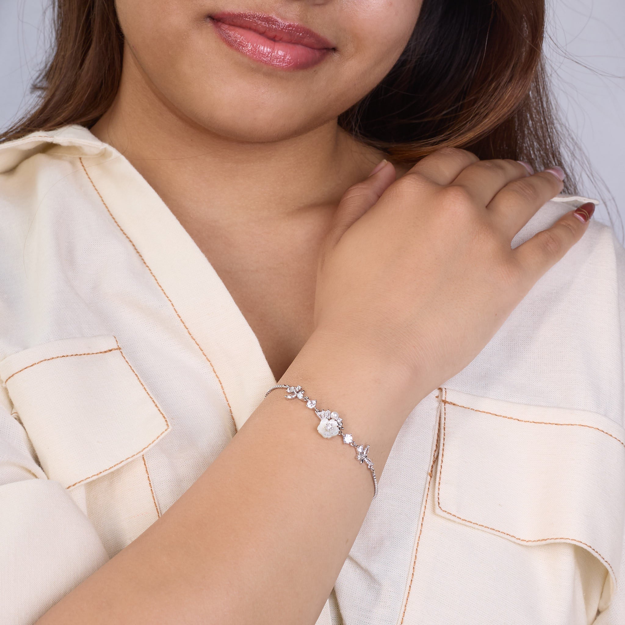 Silver Cute Whimsical Flower and Butterfly Bracelet for her