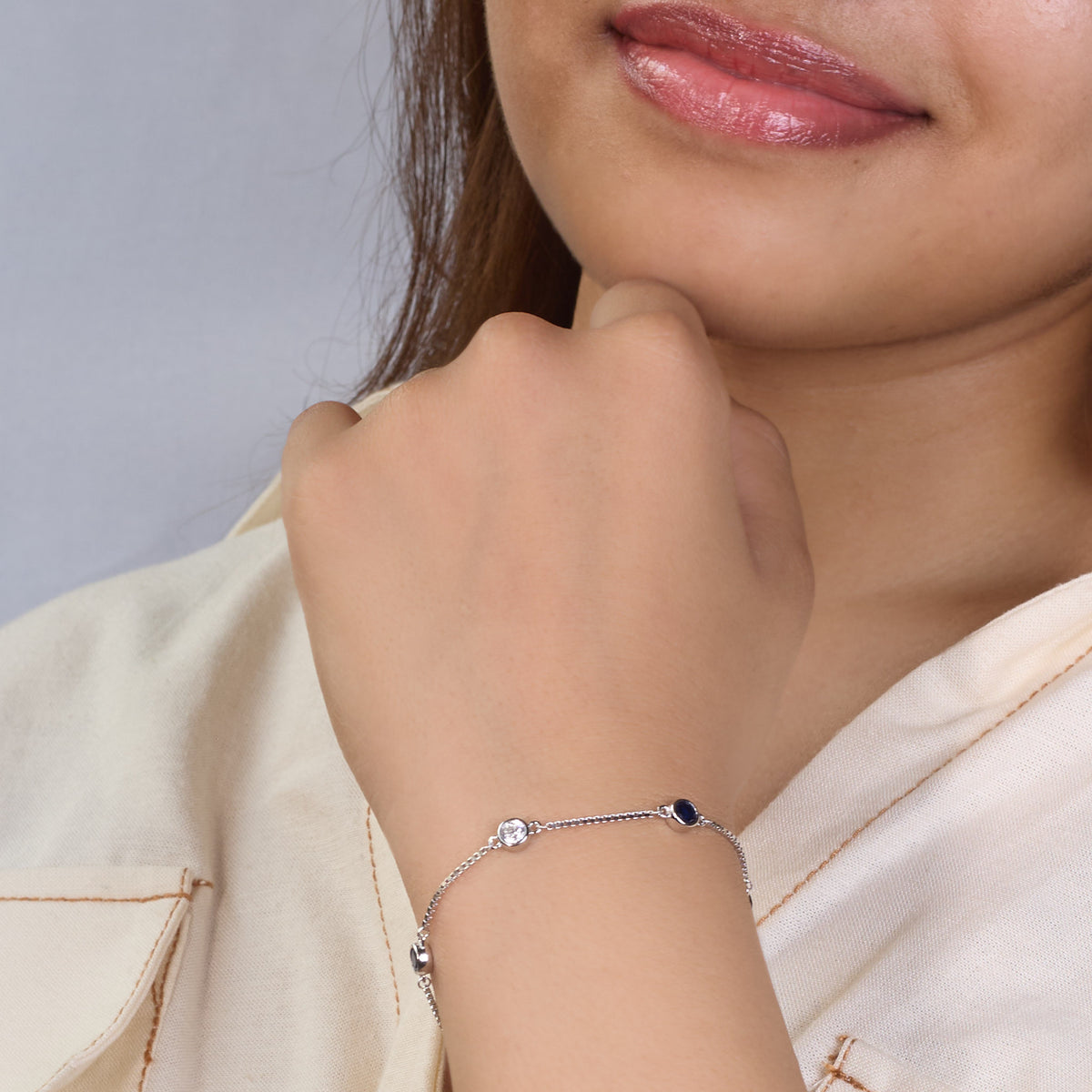 Silver Classic Blue and White Girlish Chain bracelet