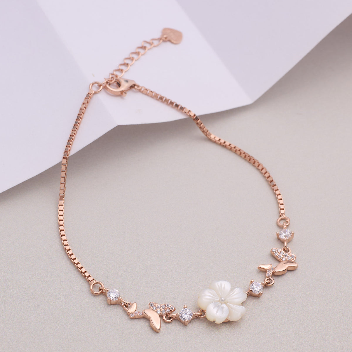 Rose gold Mother of Pearl Butterfly chain bracelet