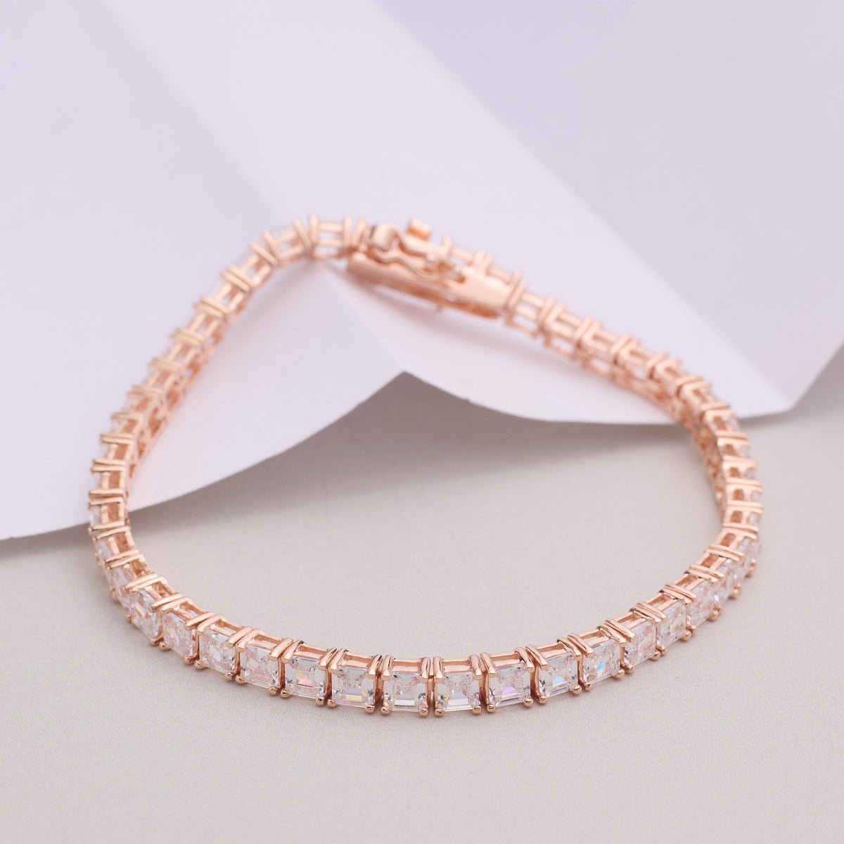 Princess Cut Rose Gold Tennis Bracelet