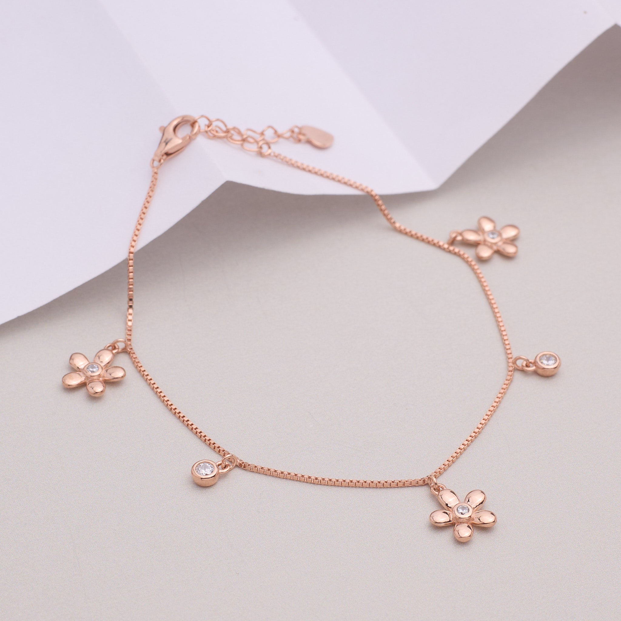 Rose gold Delicate Flower Charm Bracelet For her