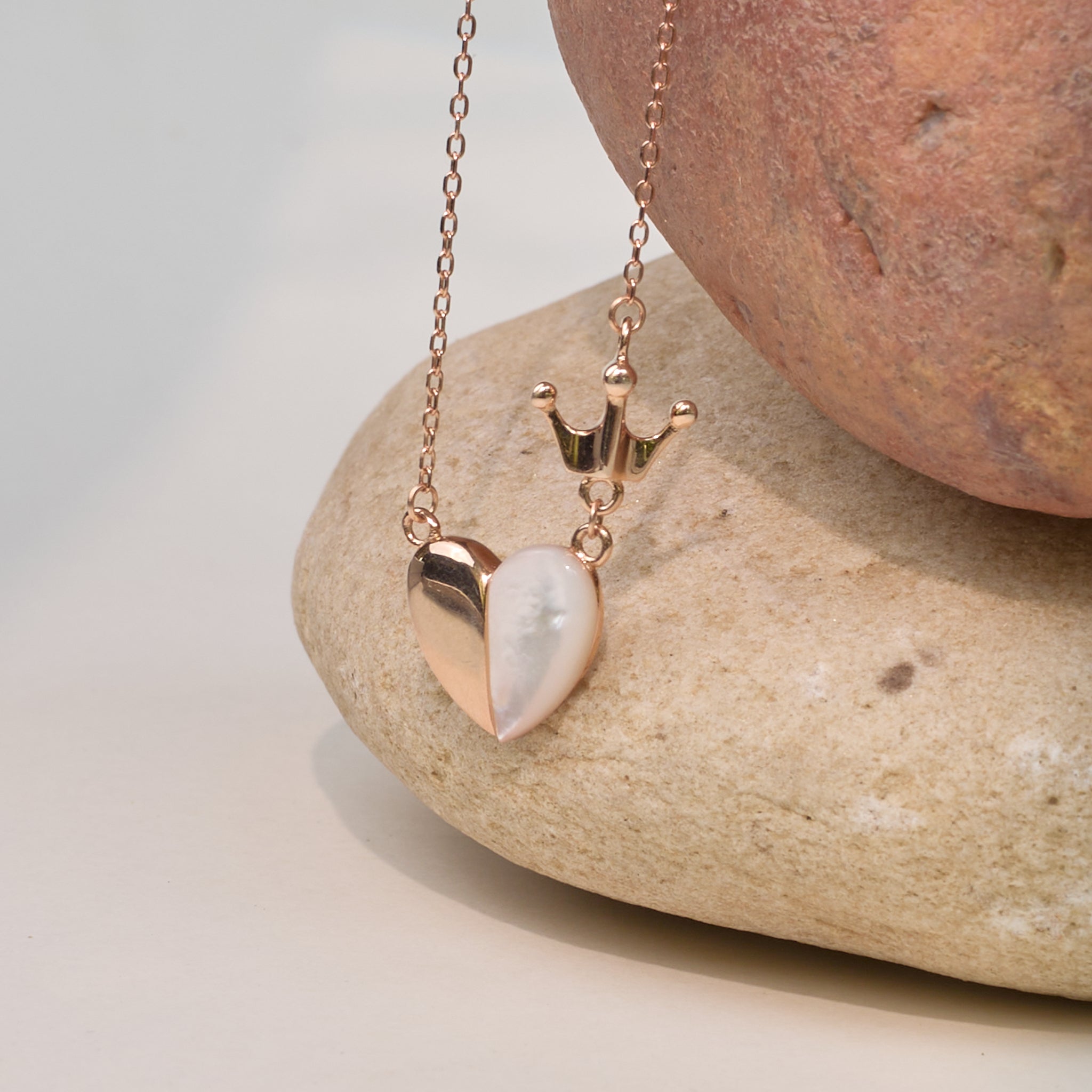 Rose Gold Royal Heart & Crown Pendant