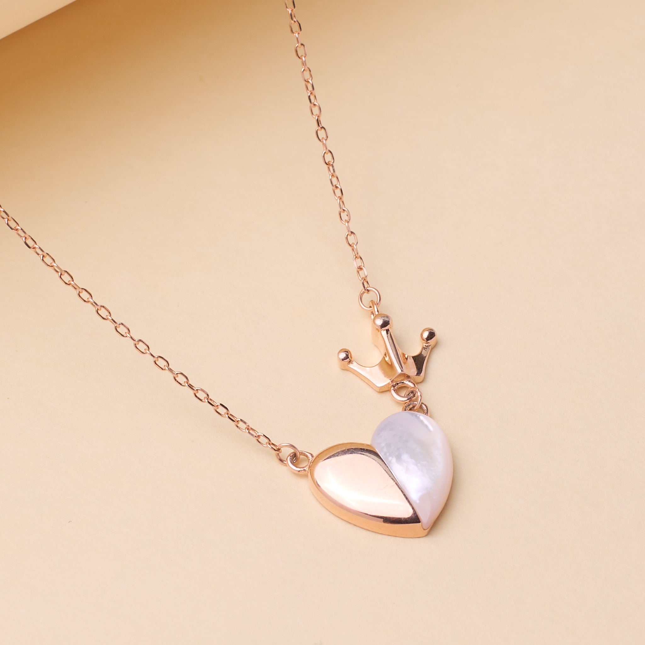 Rose Gold Royal Heart & Crown Pendant