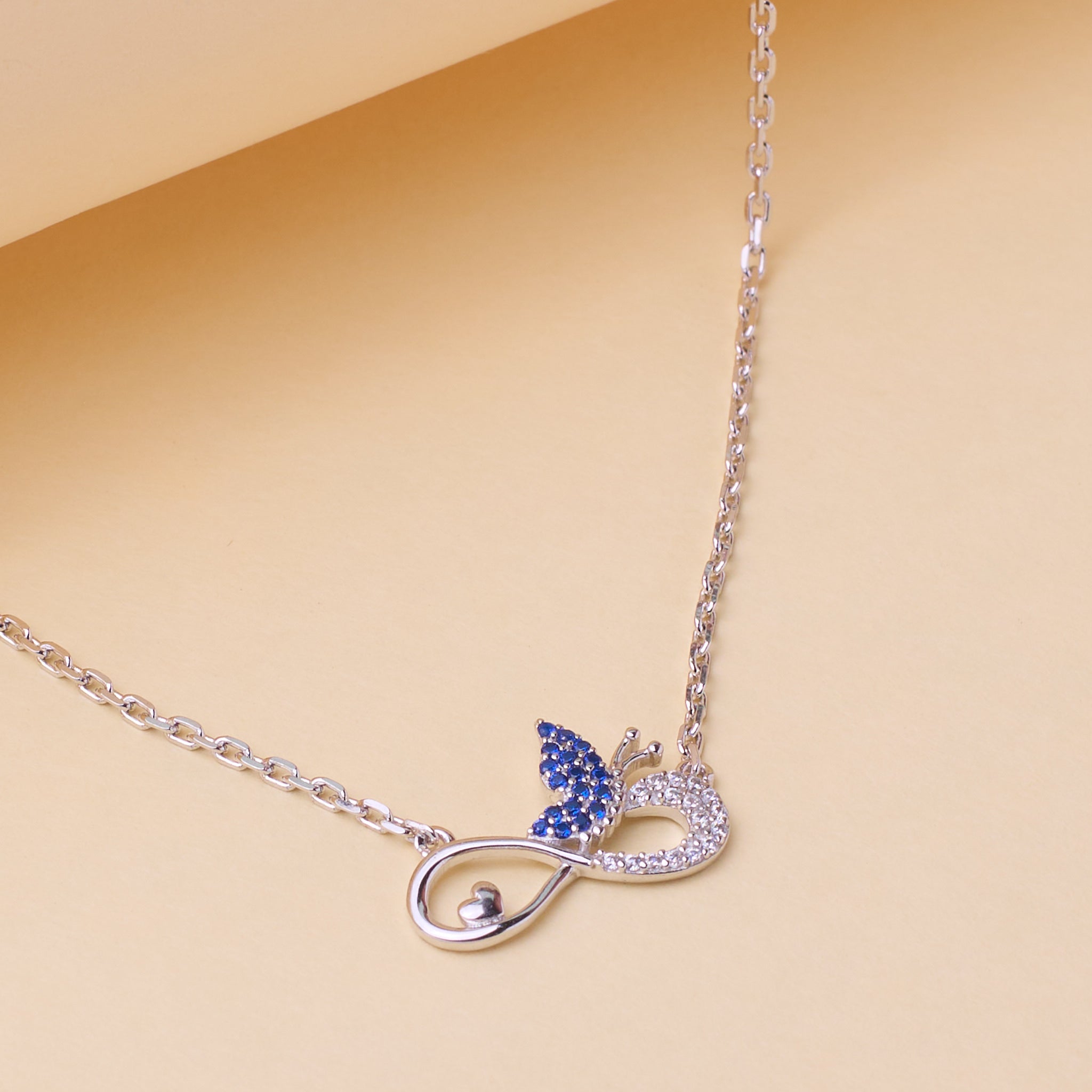 Silver necklace with butterfly pendant for women