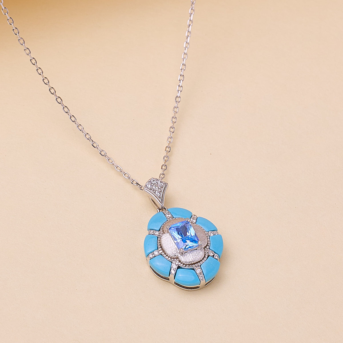 Silver Santorini sunset Turquoise Blue Luminous Pendant