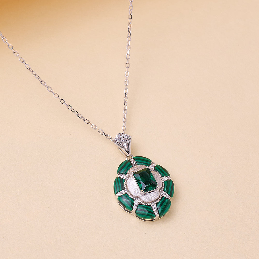 Green gemstone pendant with diamond accents 925 silver pendant for women 