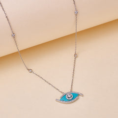 Silver Elegant Evil Eye Blue Pendant Necklace