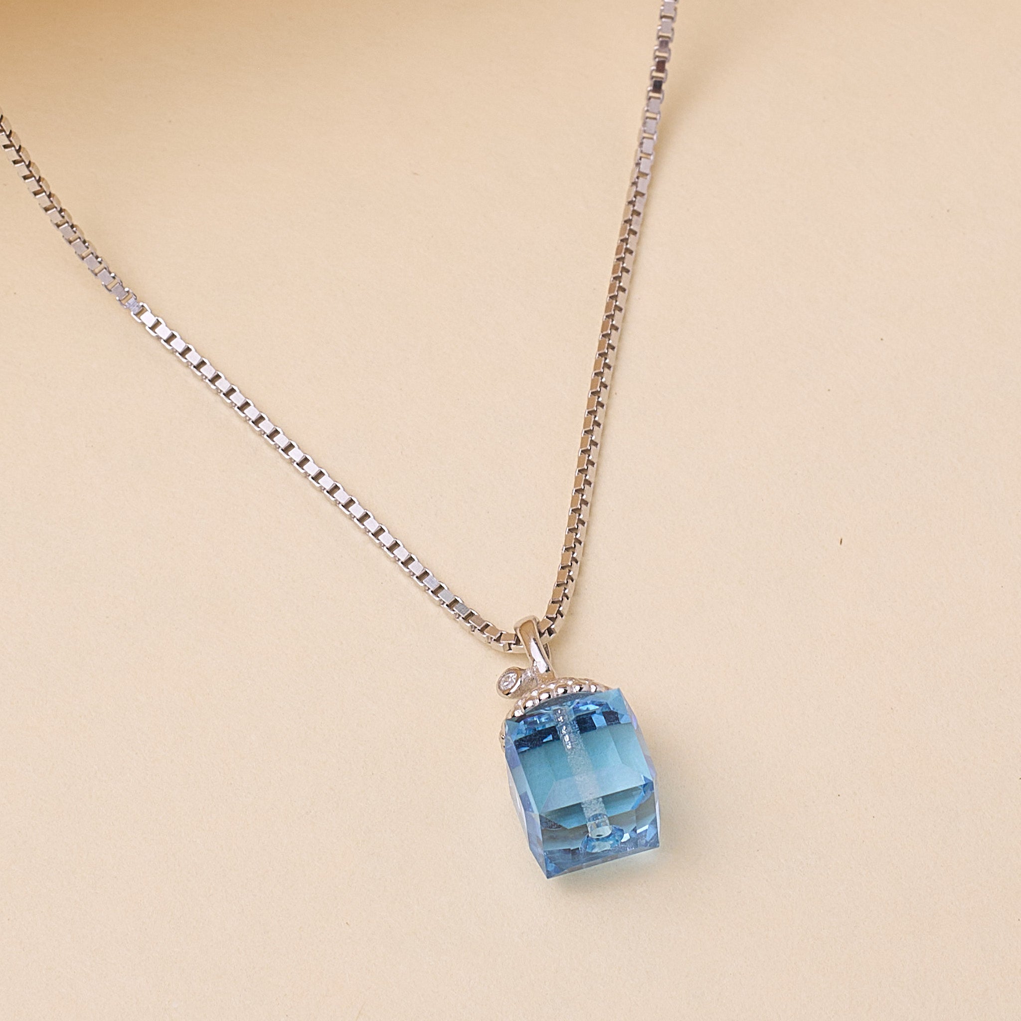 Silver Blue Lantern Crystal Pendant