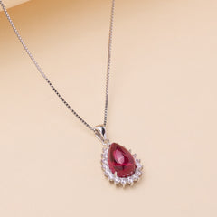 Necklace with a red teardrop pendant for women