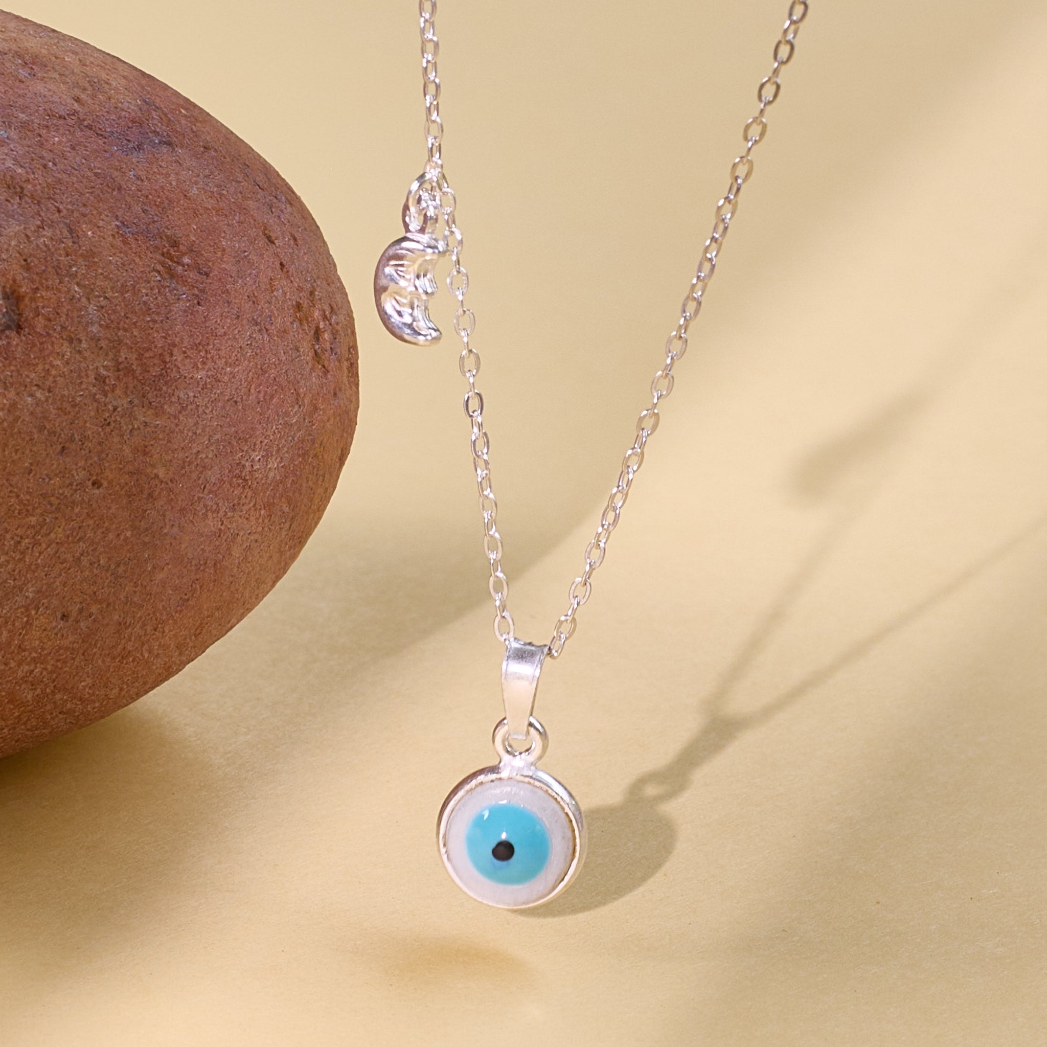 Pure 925 Silver necklace with a blue evil eye and moon pendant necklace 