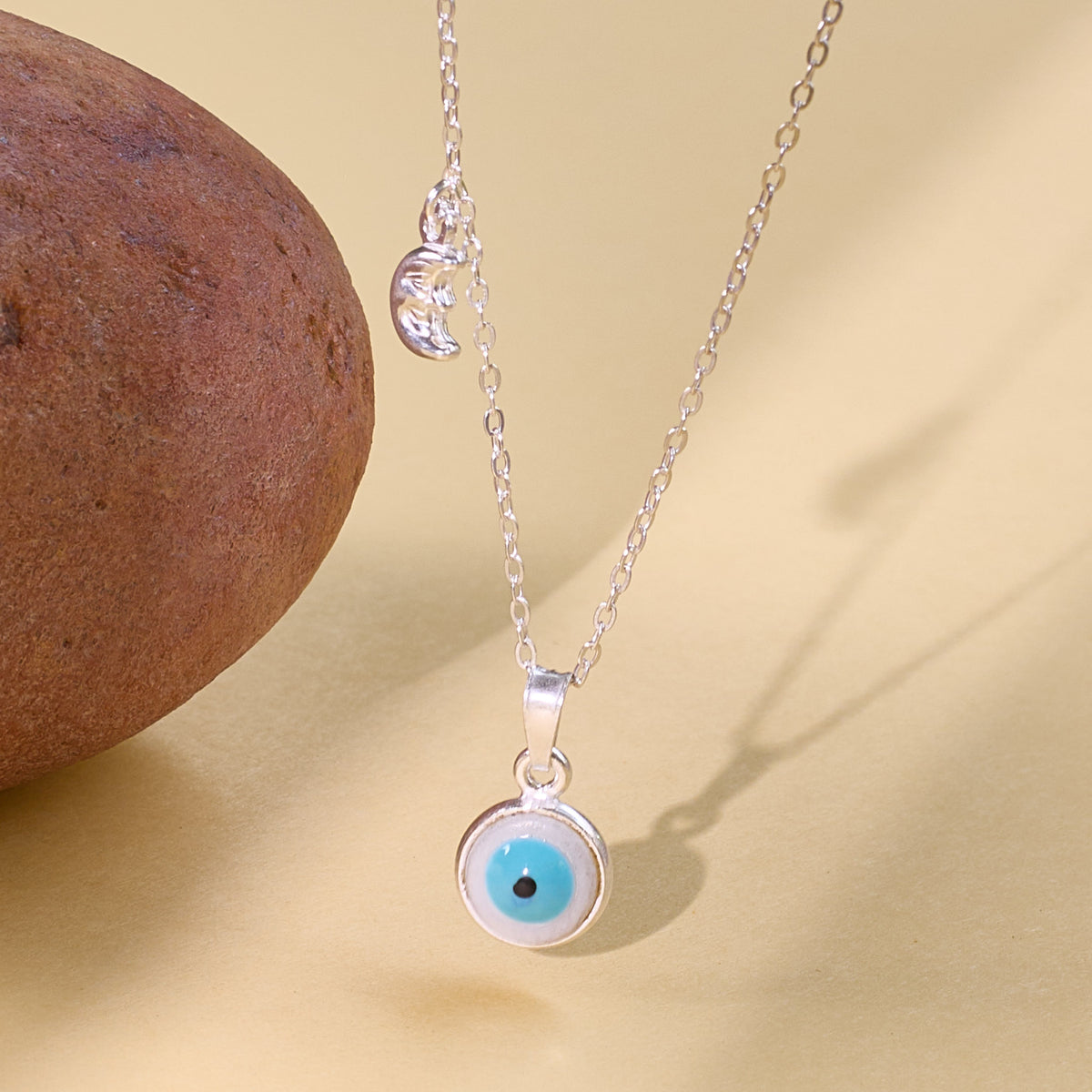 Pure 925 Silver necklace with a blue evil eye and moon pendant necklace 