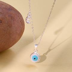 Pure 925 Silver necklace with a blue evil eye and moon pendant necklace 