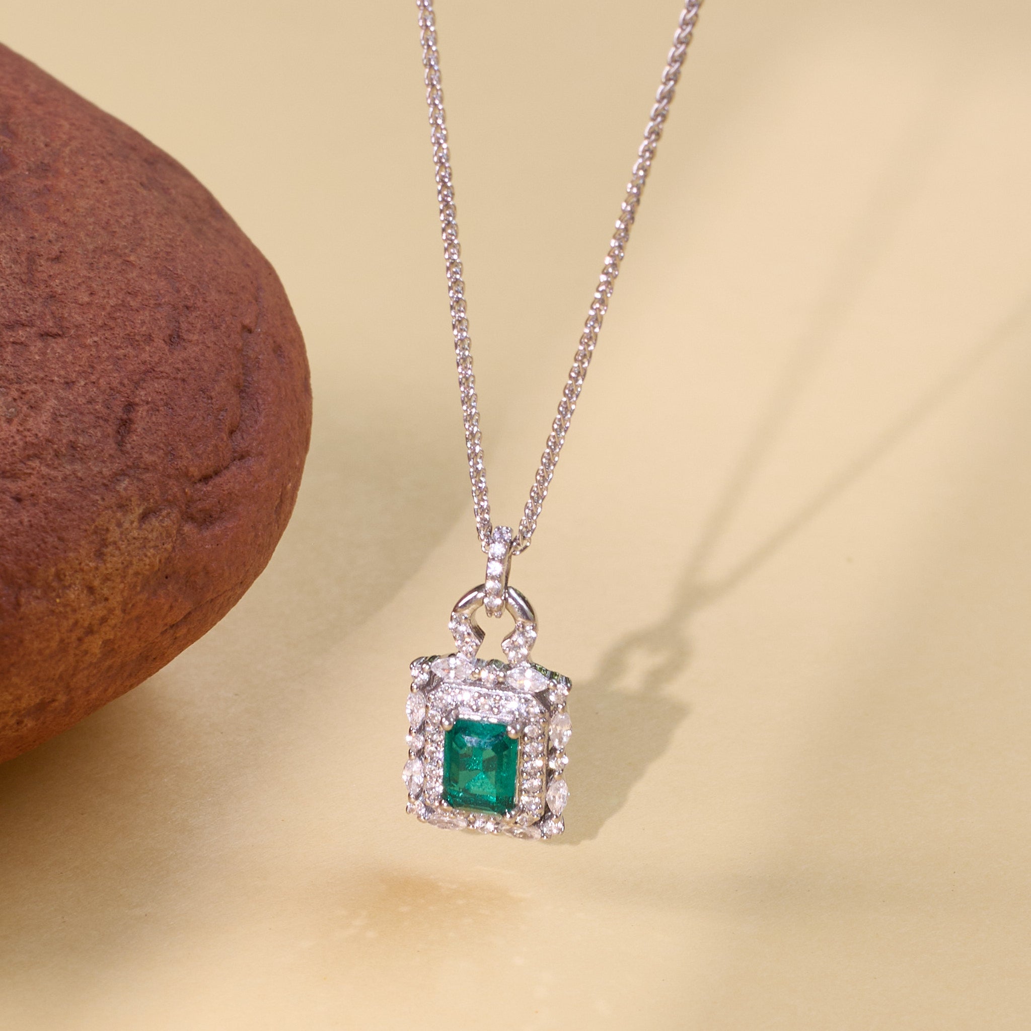 Silver Fiery Halo Green Pendant