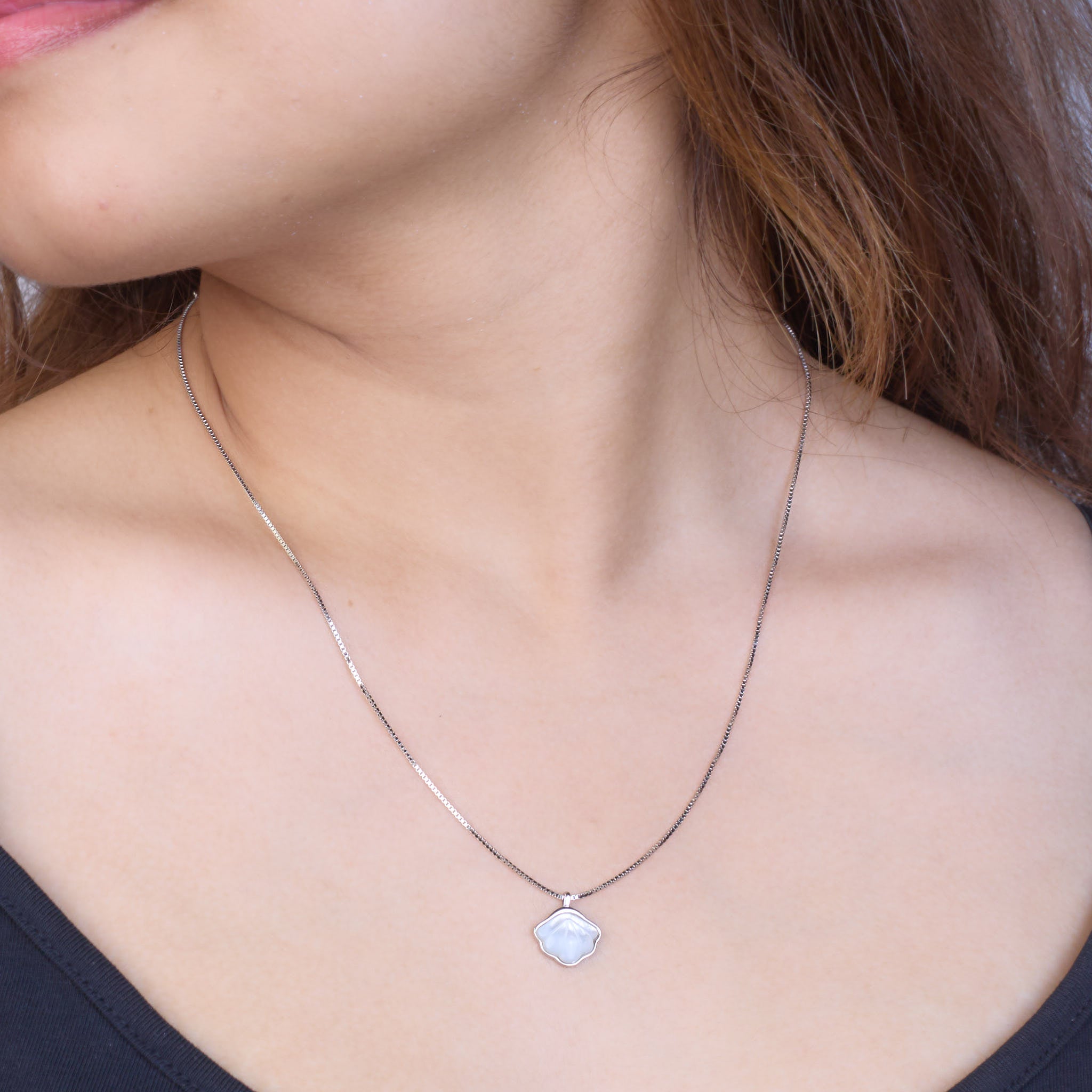 Silver Mother Of Pearl Shell Pendant necklace for her