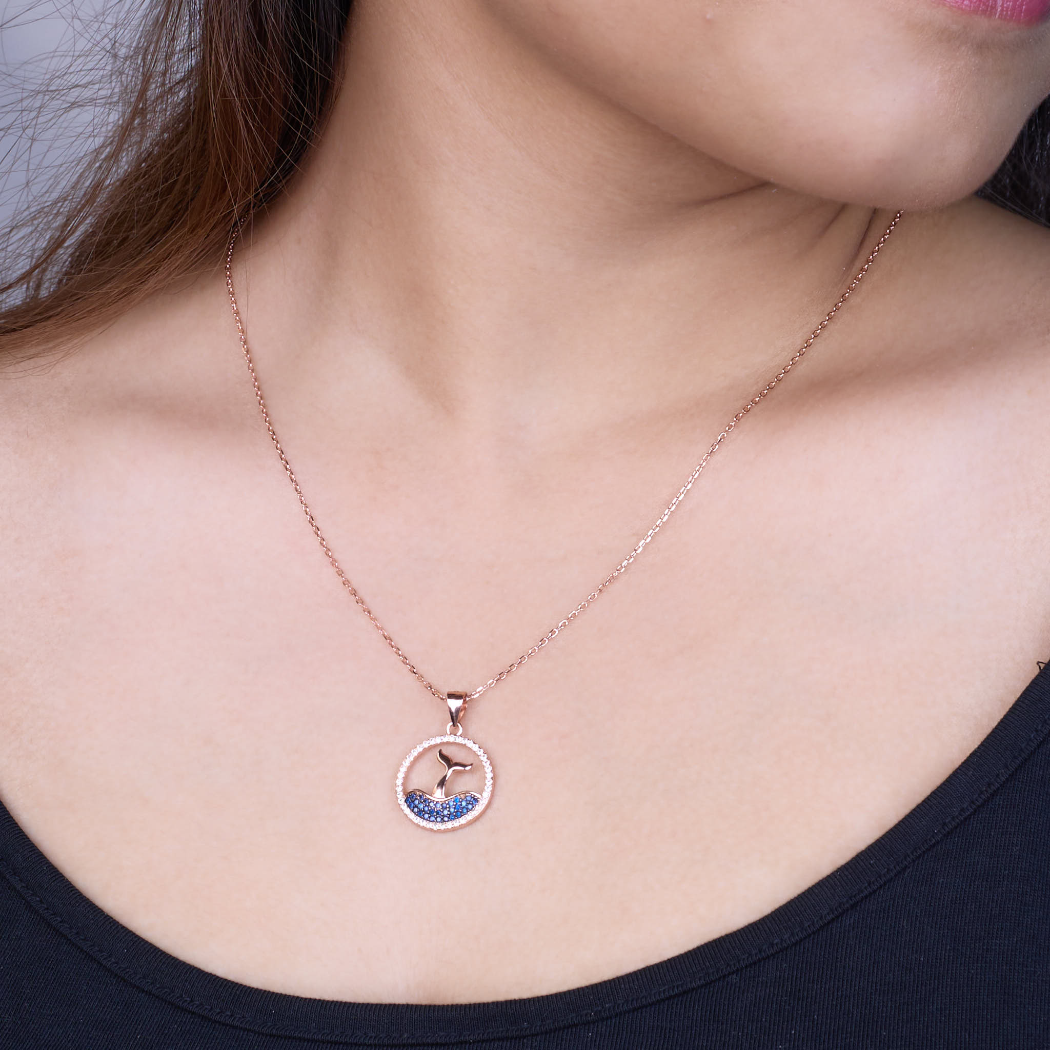 Rose Gold Coastal Whale Tail Pendant