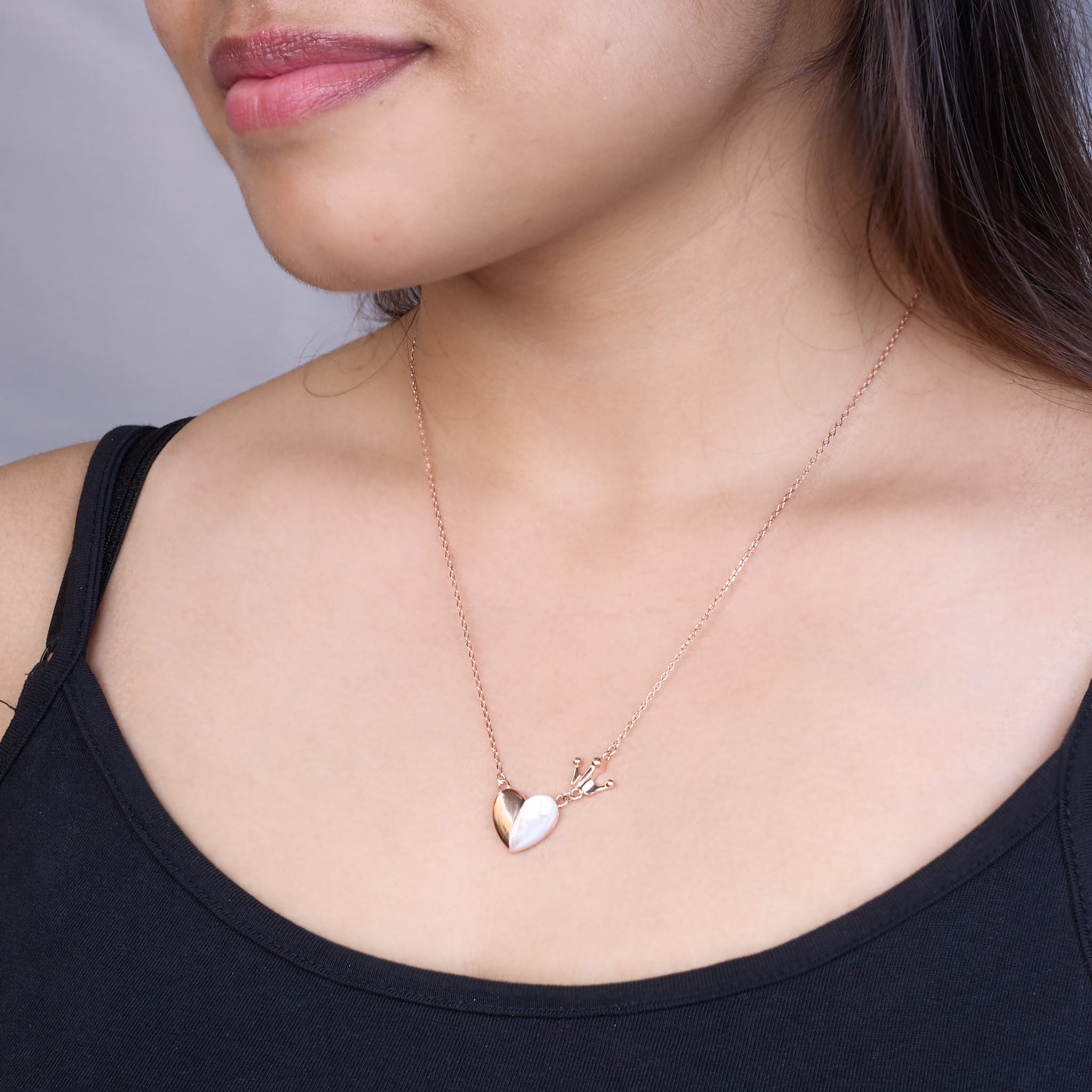 Rose Gold Royal Heart & Crown Pendant